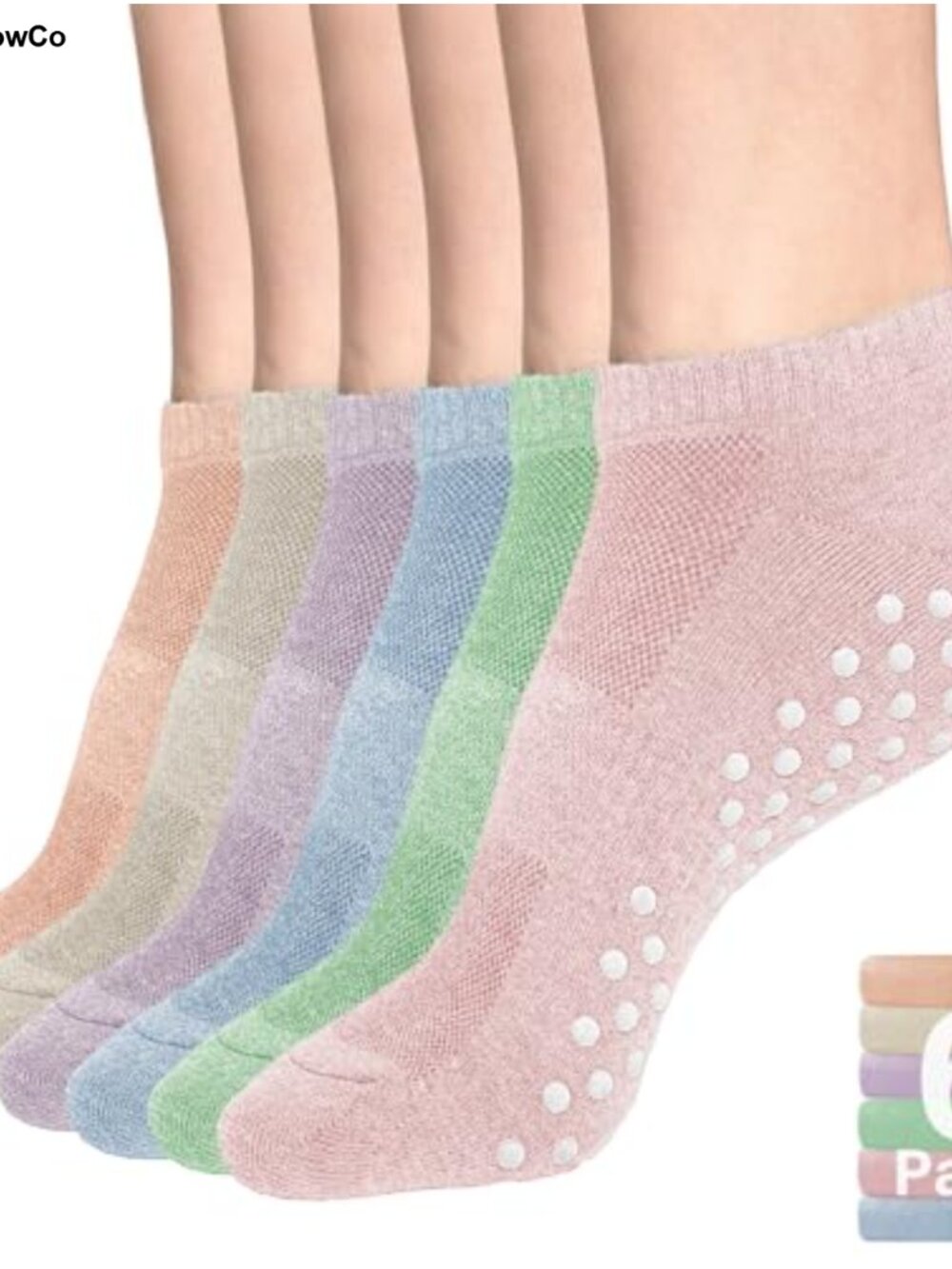 6 Pair Non-Slip Yoga Grip Socks No Show Ankle Cotton Athletic